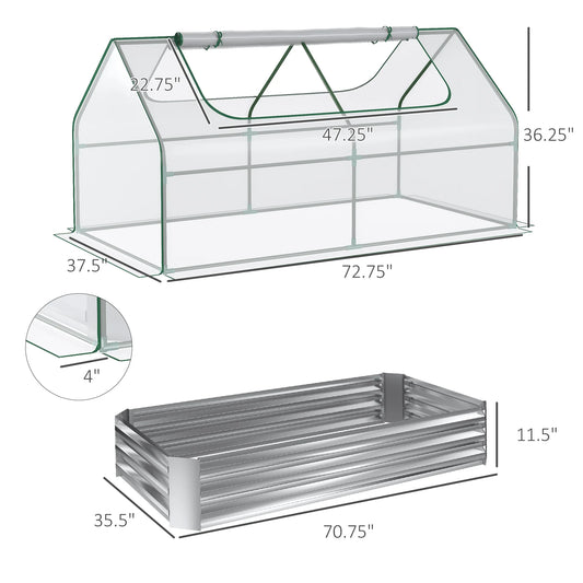 Steel Raised Garden Bed Planter Box Kit with Greenhouse, for Dual Use