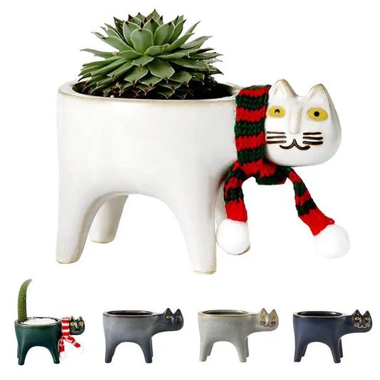 Cute Cat Ceramic Succulent Planter — 15 × 9 cm