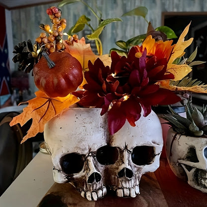 1pc Resin Skull Flower Pot, Halloween Decoration