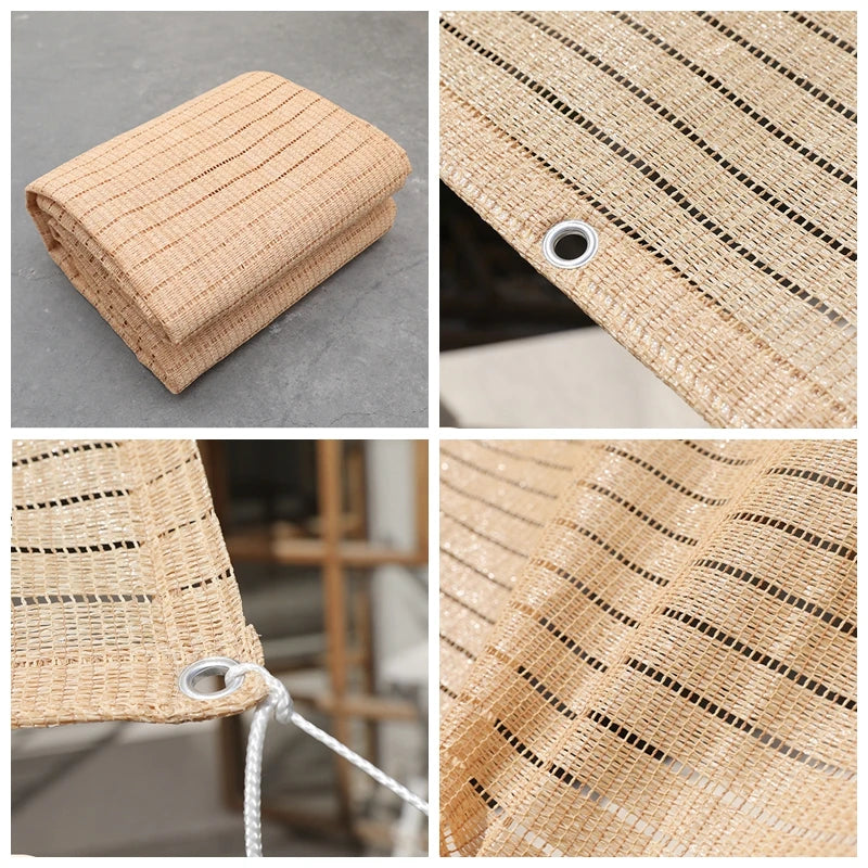 4 Pin Beige Sunshade Net Breathable Anti-UV 75% Shading