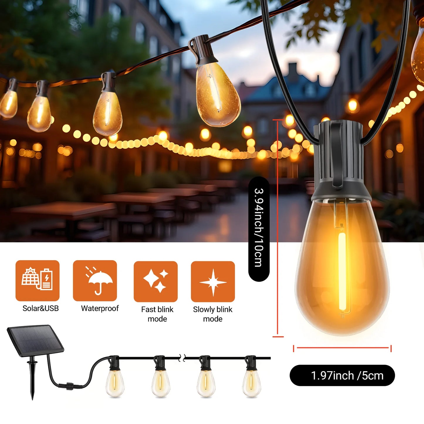 S14 100ft and 50ft Solar String Lights Waterproof Outdoor Garden Patio Backyard