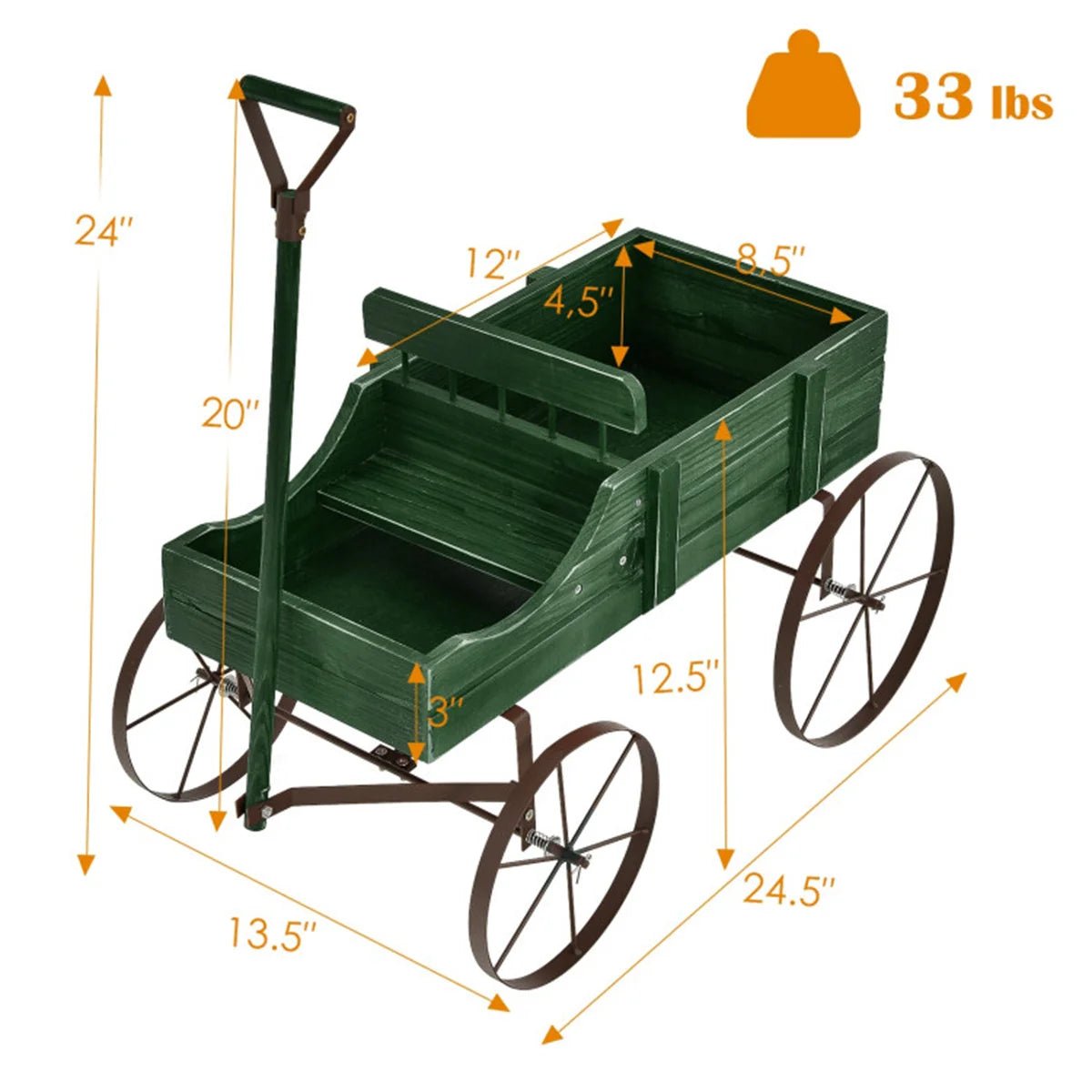 Small Decorative Wagon Cart with Green Planting Pot