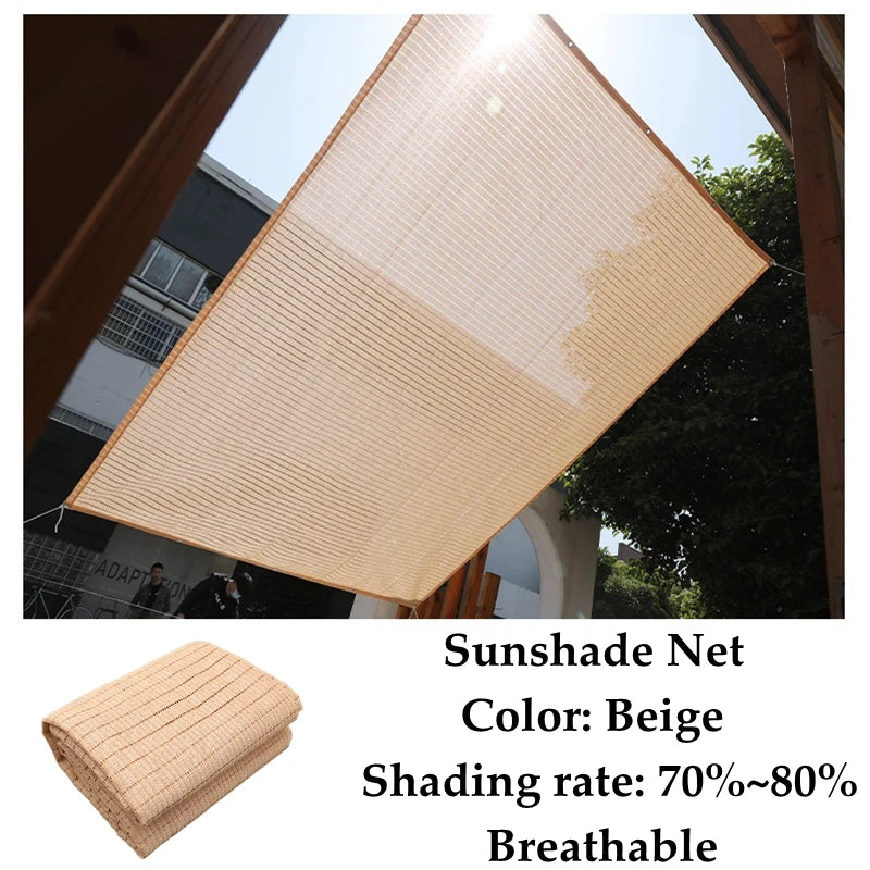 4 Pin Beige Sunshade Net Breathable Anti-UV 75% Shading