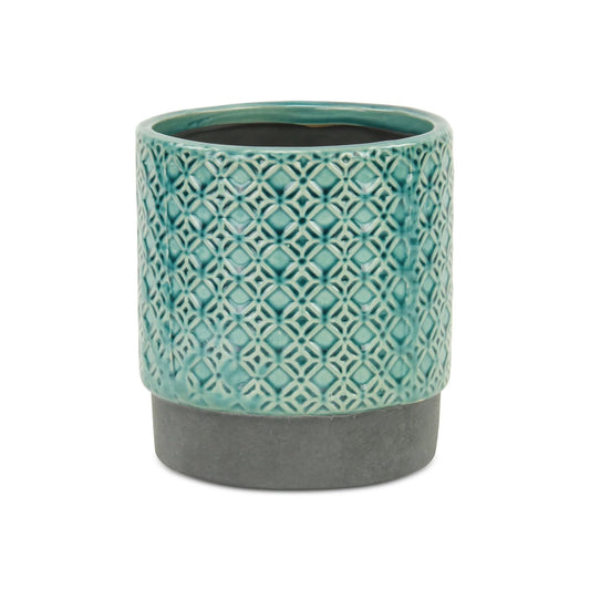 6\" Turquoise Geometric Ceramic Pot