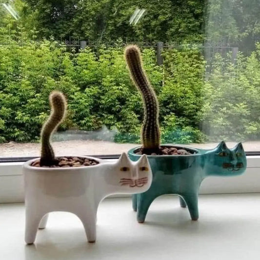 Cute Cat Ceramic Succulent Planter — 15 × 9 cm