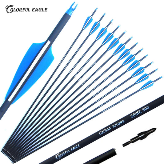 28" 30" 31" Archery Carbon Arrows Hunting Arrow 500 Spine with Replace Arrowheads for 30-60lbs Compound / Recurve Bow
