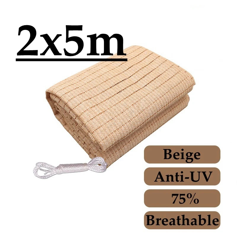 4 Pin Beige Sunshade Net Breathable Anti-UV 75% Shading