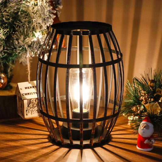 Battery‑Powered Metal Wine Barrel Light with 6‑Hour Timer