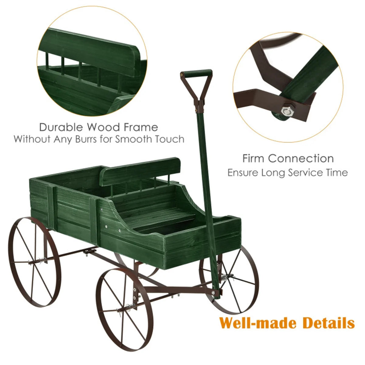 Small Decorative Wagon Cart with Green Planting Pot