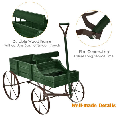 Small Decorative Wagon Cart with Green Planting Pot
