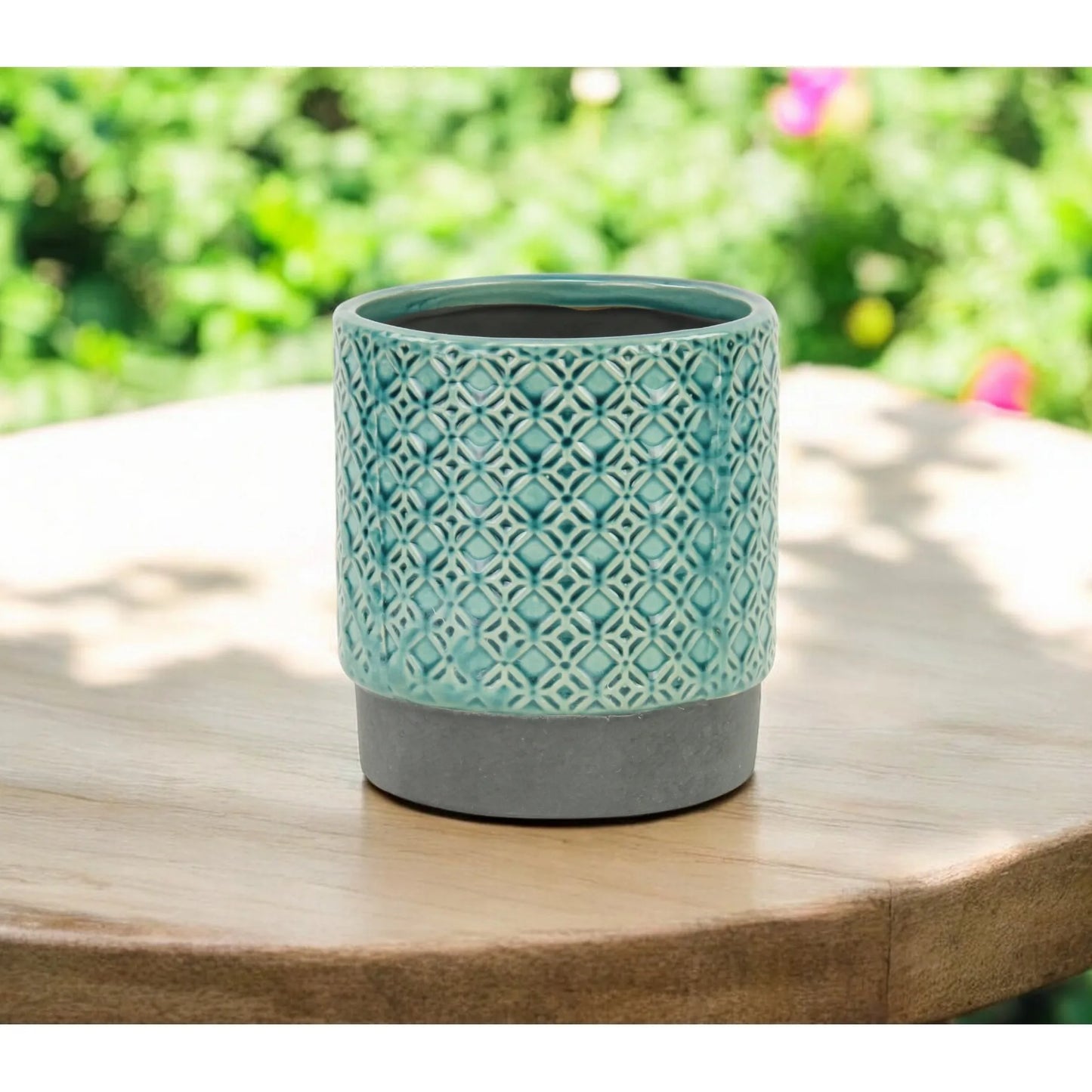 6\" Turquoise Geometric Ceramic Pot