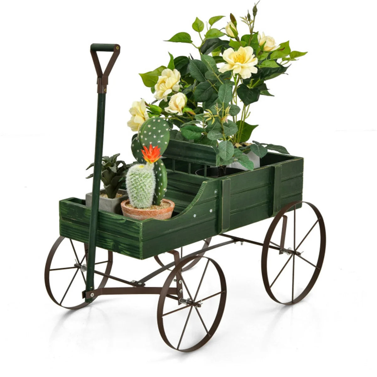 Small Decorative Wagon Cart with Green Planting Pot