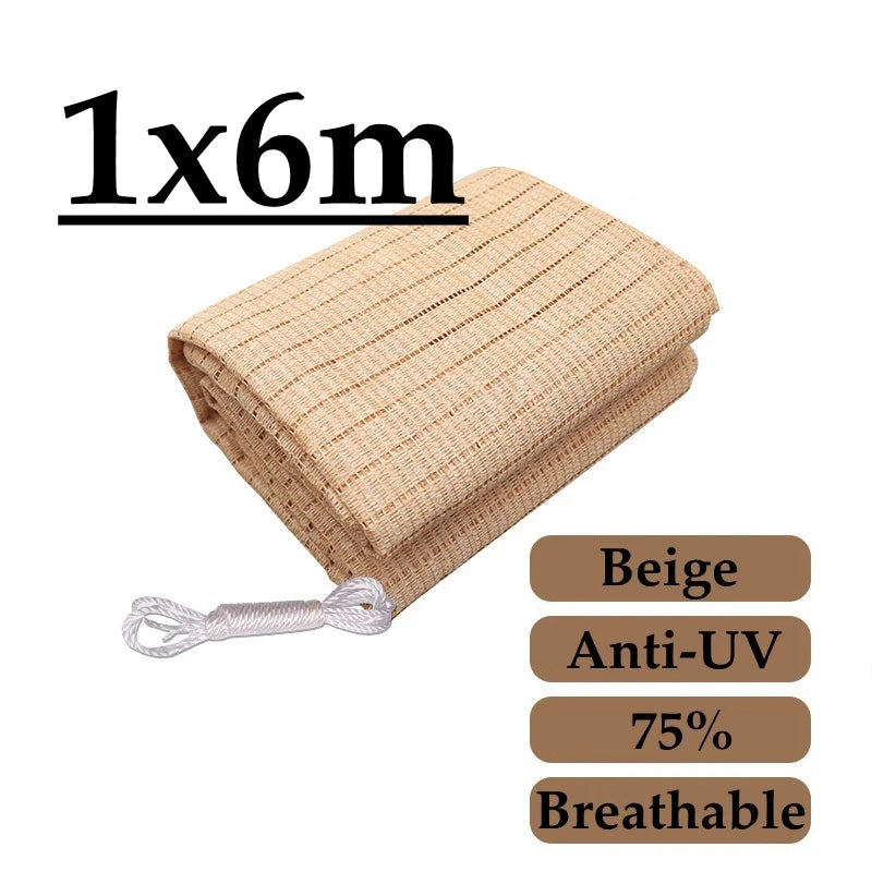 4 Pin Beige Sunshade Net Breathable Anti-UV 75% Shading