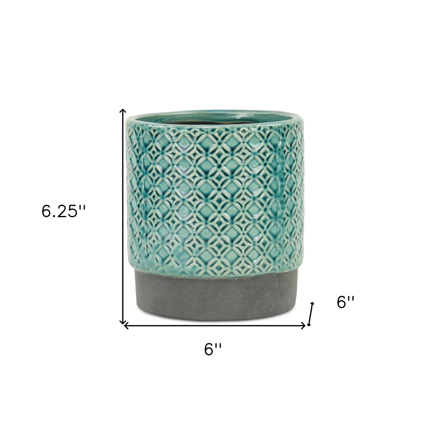 6\" Turquoise Geometric Ceramic Pot