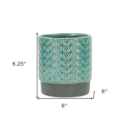 6\" Turquoise Geometric Ceramic Pot