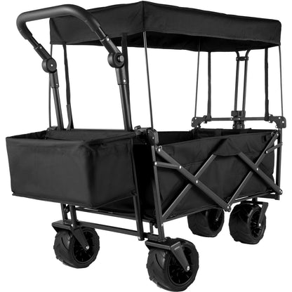 This fold-and-go hauler, built tough-220 lb capacity, steel frame strength, and removable fabric liner with shade awning. Ready when  you are, no assembly needed.