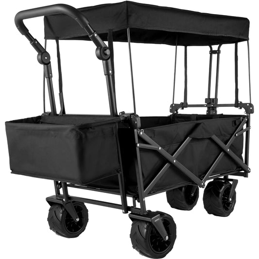 This fold-and-go hauler, built tough-220 lb capacity, steel frame strength, and removable fabric liner with shade awning. Ready when  you are, no assembly needed.