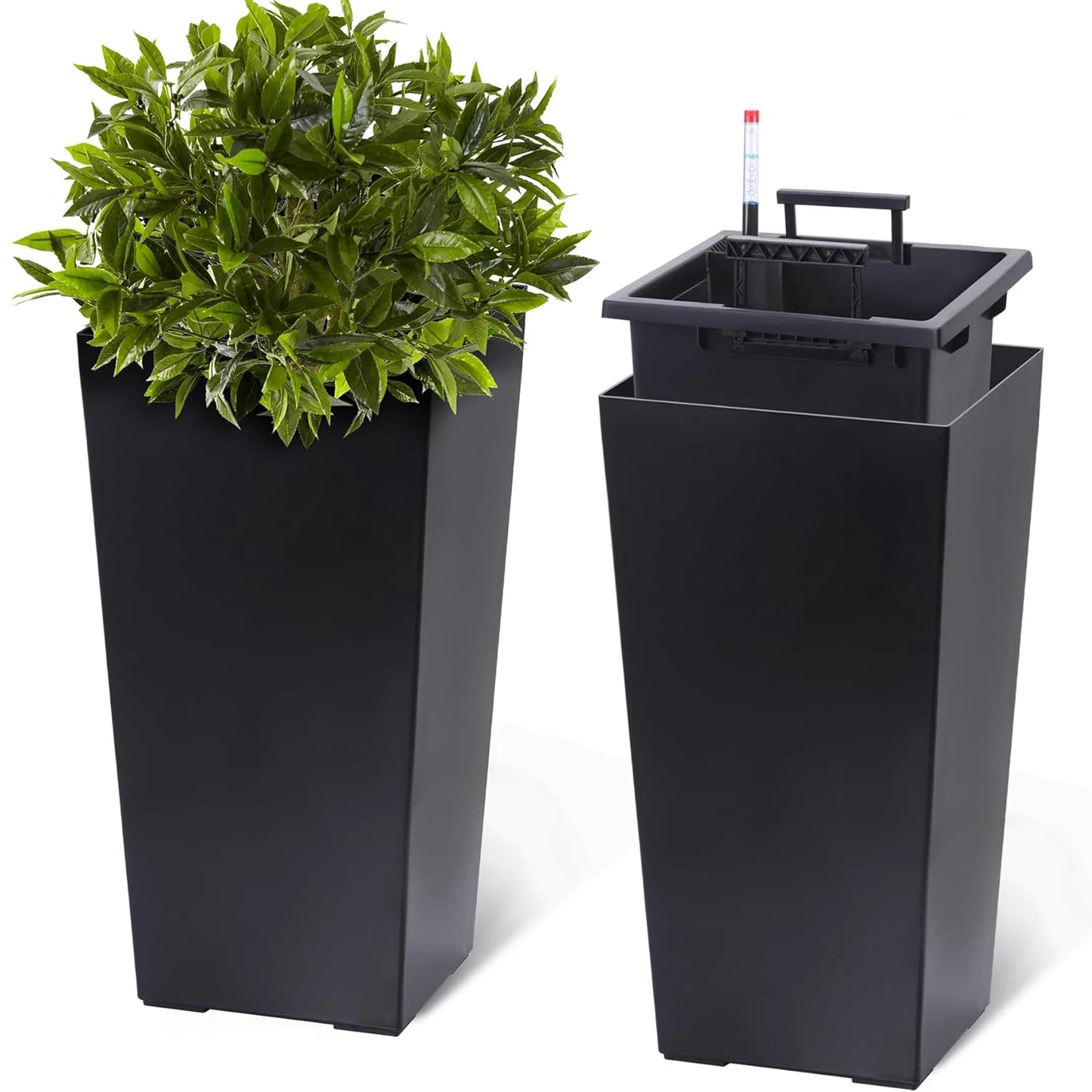 2 PCS 22.4 Inch Tall Planter - Black and White tapered Planter