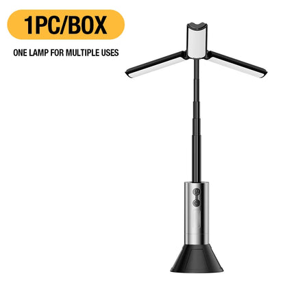 Integrated multifunctional camping lamp, multiple light sources and variable support for type-c charging.