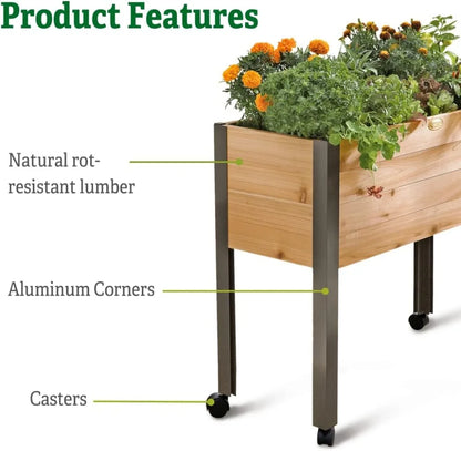 Elevated Cedar Planter Box with Wheels