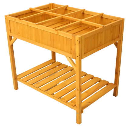 Raised Wooden Garden Bed with Legs, with 8 Grids Divider & Protective Liner