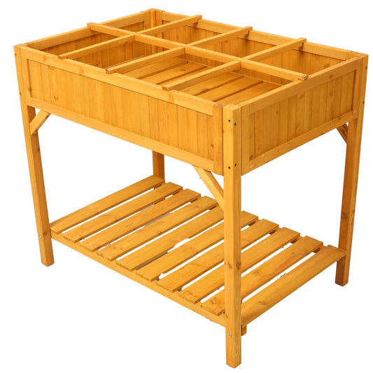 Raised Wooden Garden Bed with Legs, with 8 Grids Divider & Protective Liner