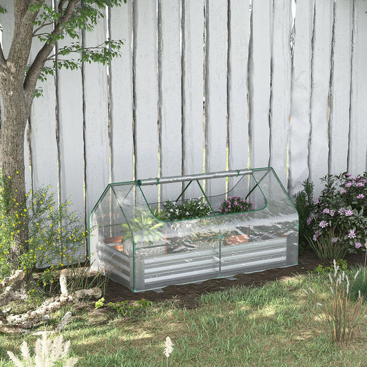 Steel Raised Garden Bed Planter Box Kit with Greenhouse, for Dual Use
