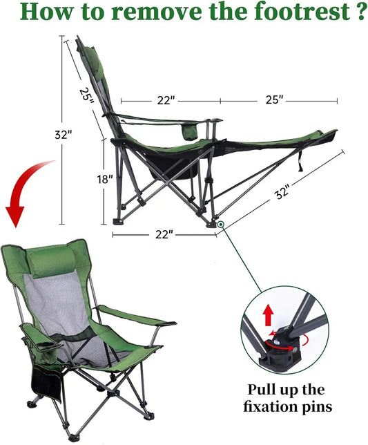 Camping Lounge Chair with Footrest,Headrest & Storage Bag