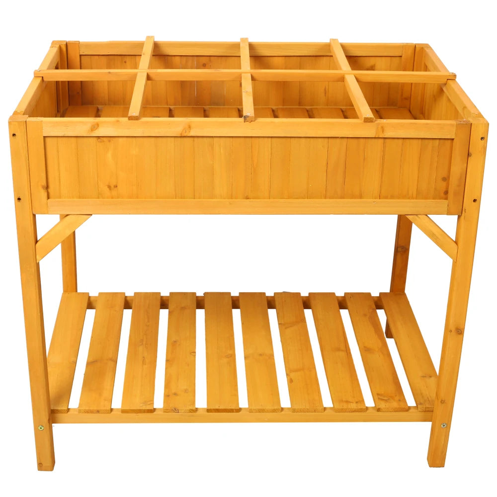 Raised Wooden Garden Bed with Legs, with 8 Grids Divider & Protective Liner