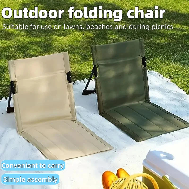 Portable and foldable outdoor camping chair. Compact in size, lightweight, suitable for use on beaches, lawns and gardens.