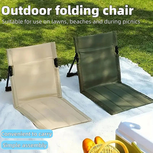 Portable and foldable outdoor camping chair. Compact in size, lightweight, suitable for use on beaches, lawns and gardens.