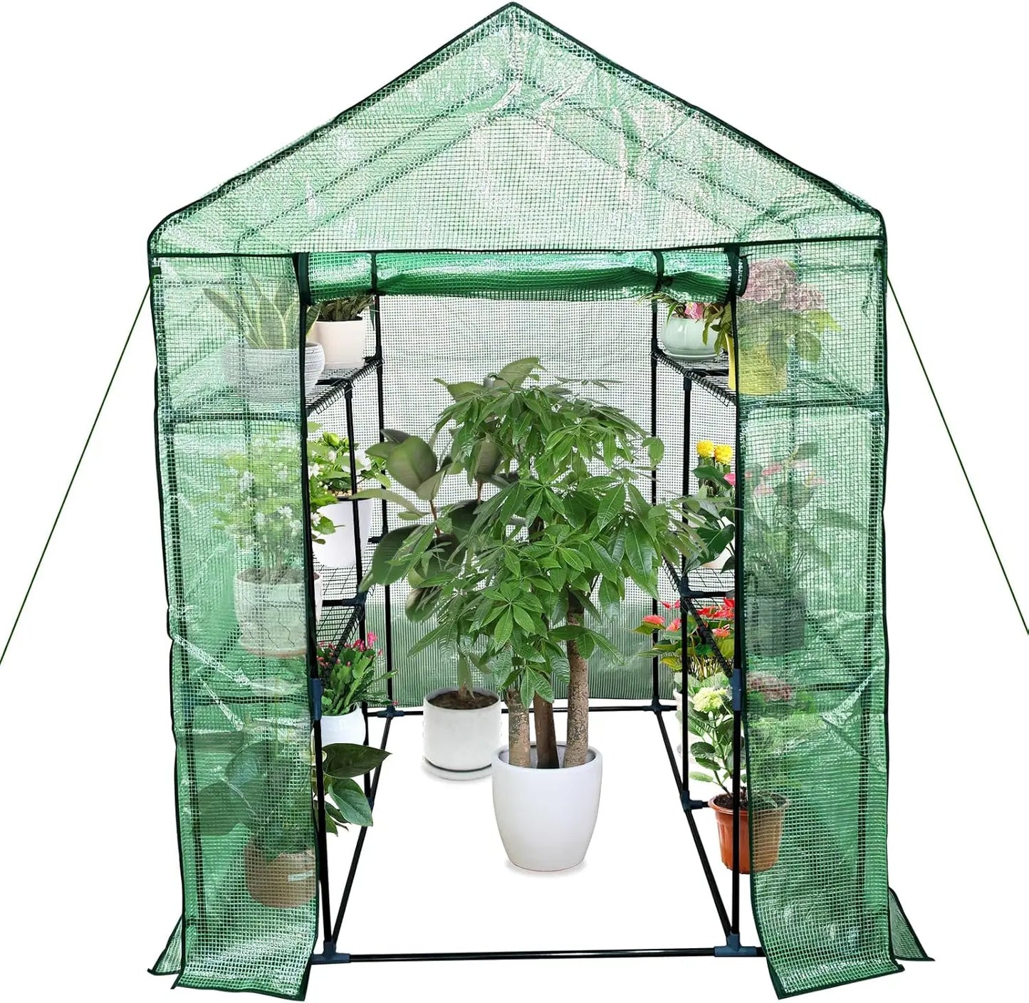 Greenhouse Roll-Up Zippered Door Anchors and Ropes