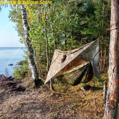 260x140cm Outdoor Double Camping Hammock with Mosquito Net and Rain Fly Tarp Lightweight Parachute Hammocks for Travel Hiking