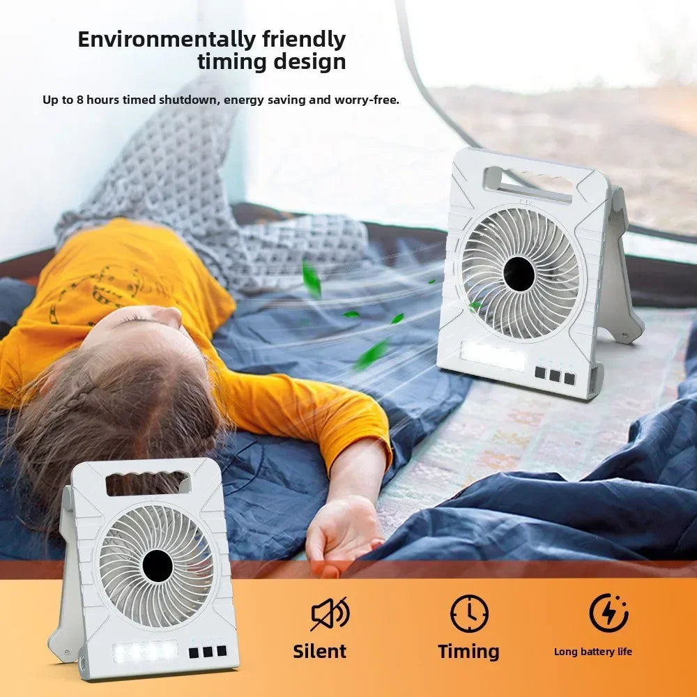 Camping Fan: 3-in-1 Handheld Fan, LED Light & Power Bank | Rechargeable Portable Fan