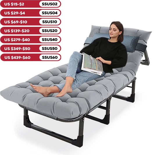 Camping Cot with Mattress, 4-Position Folding Camping Bed Hold up 330lbs,