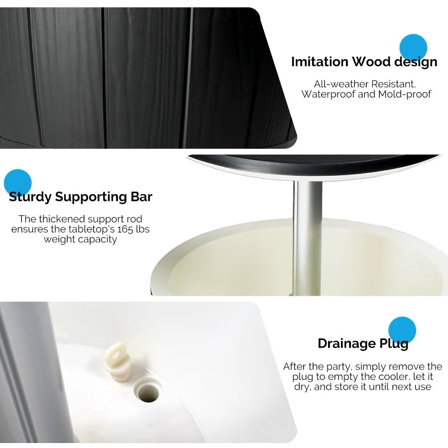 10‑Gallon Black Ice Bucket Side Table — Outdoor Beverage Cooler