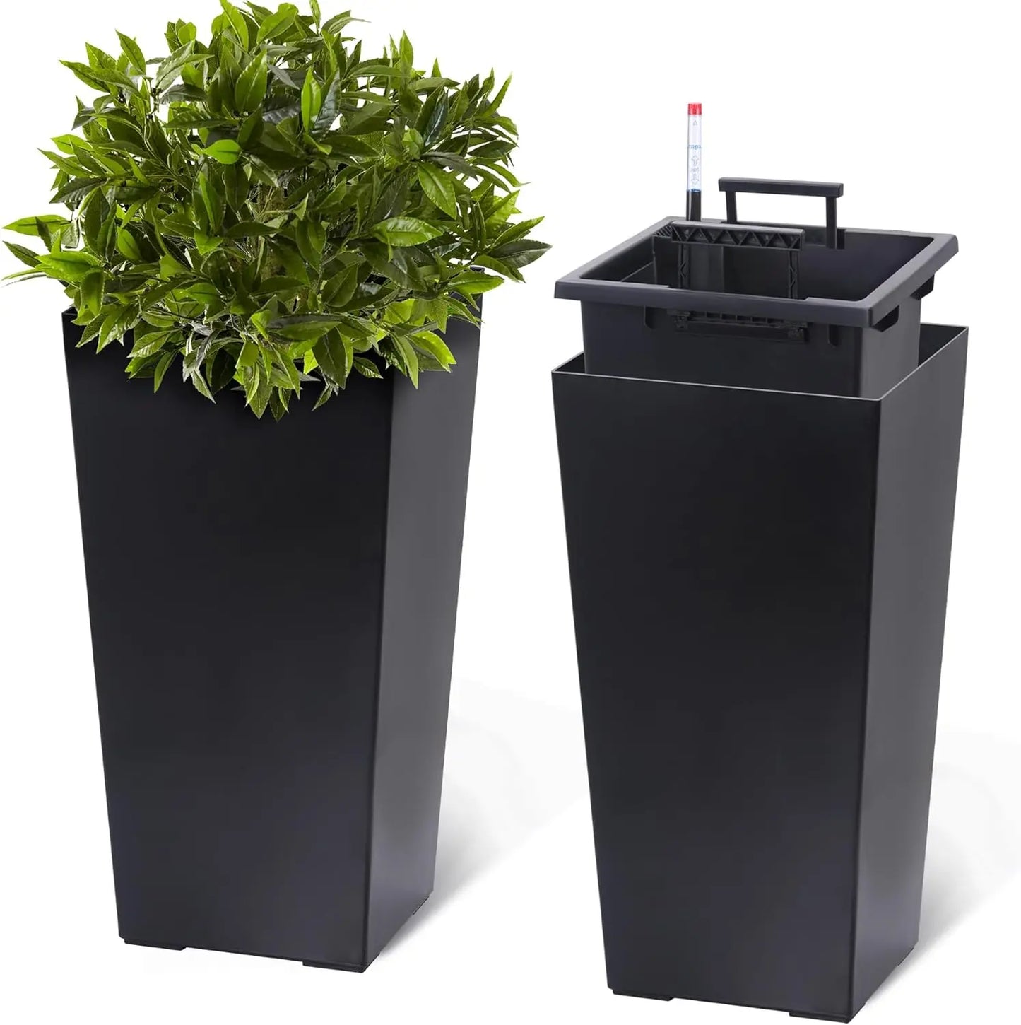 2 PCS 22.4 Inch Tall Planter - Black and White tapered Planter