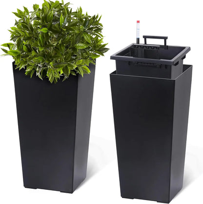 2 PCS 22.4 Inch Tall Planter - Black and White tapered Planter