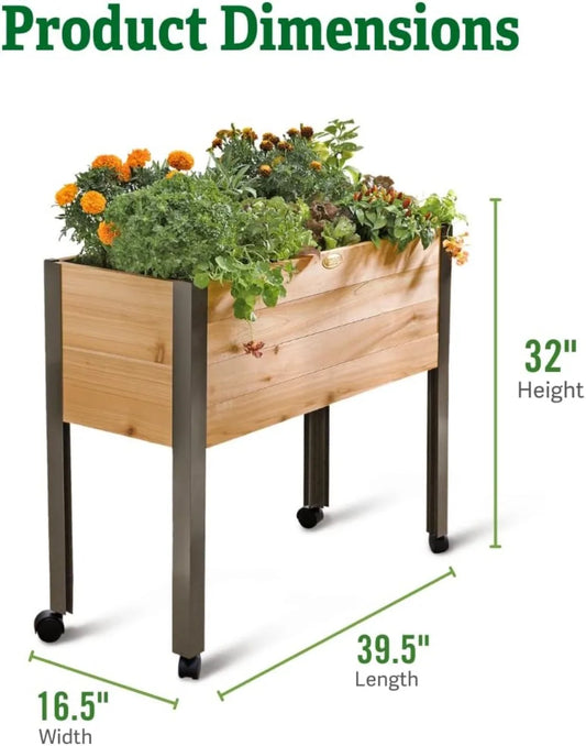 Elevated Cedar Planter Box with Wheels