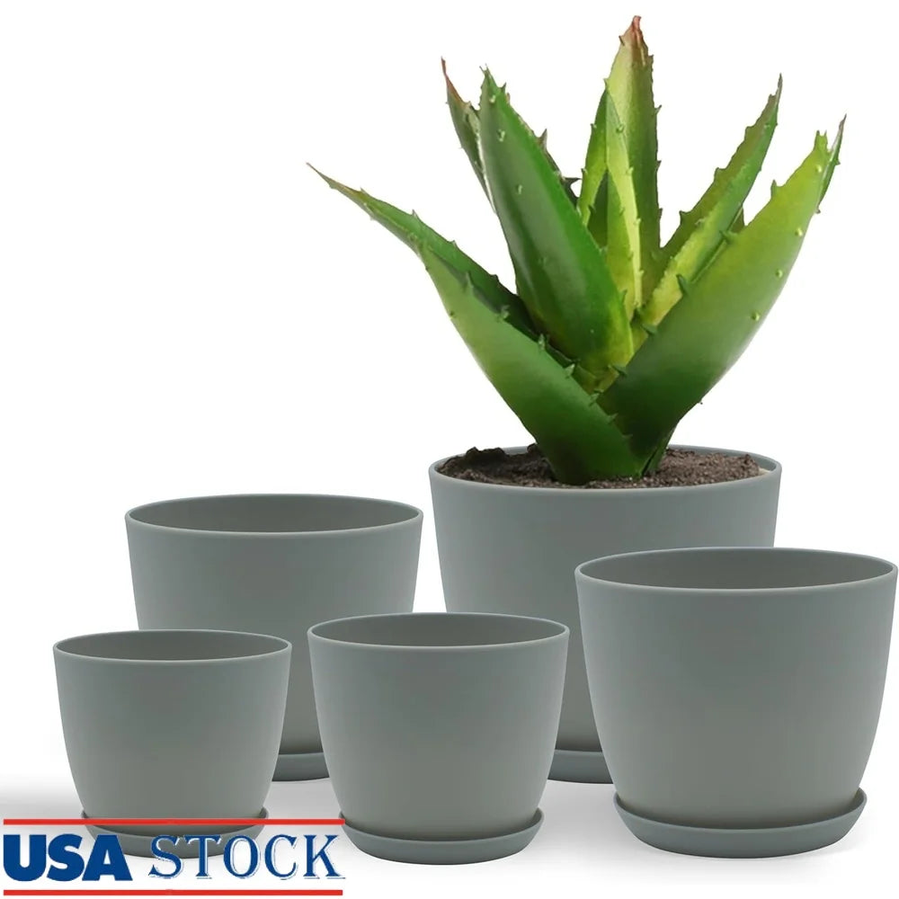 Stackable Plastic Plant Pots with Drainage Indoor Outdoor Use- Pack of 5
