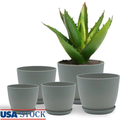 Stackable Plastic Plant Pots with Drainage Indoor Outdoor Use- Pack of 5