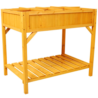 Raised Wooden Garden Bed with Legs, with 8 Grids Divider & Protective Liner