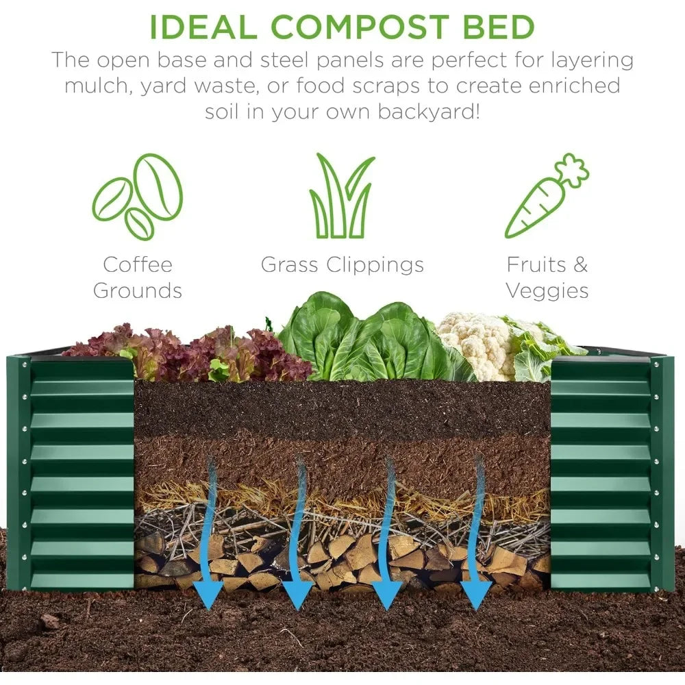 Green Metal Raised Garden Bed  8ftx4ftx2ft