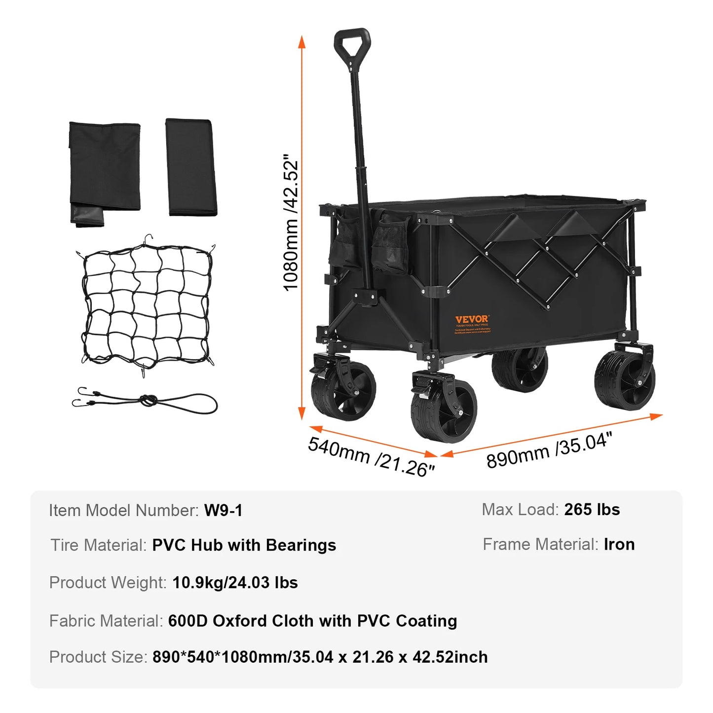 Collapsible Folding Wagon Cart with All-Terrain Wheels