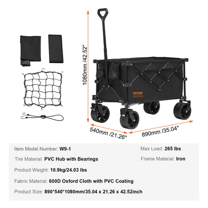 Collapsible Folding Wagon Cart with All-Terrain Wheels