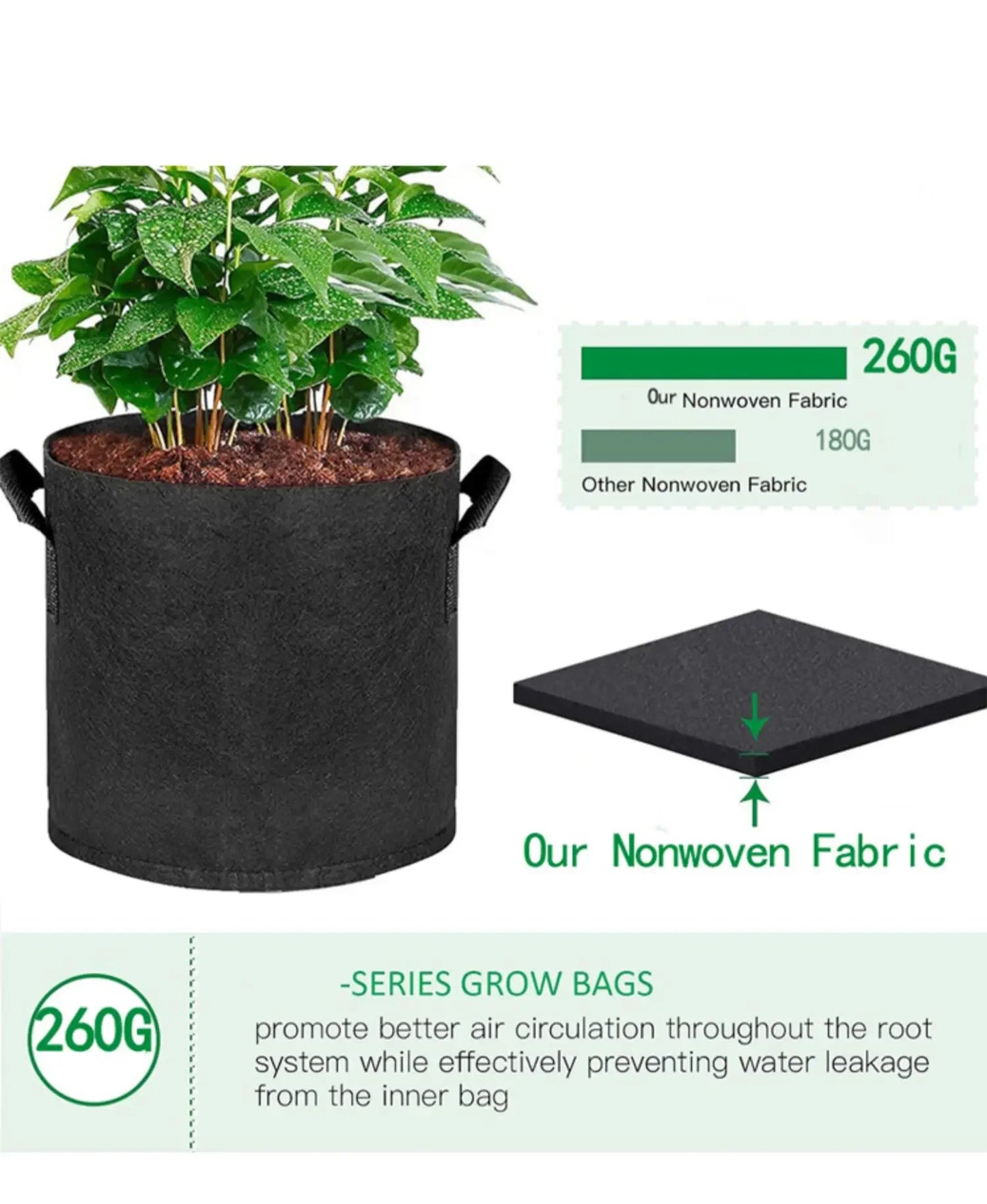 5‑Pack Grow Bags — Aeration Fabric Pots with Handles