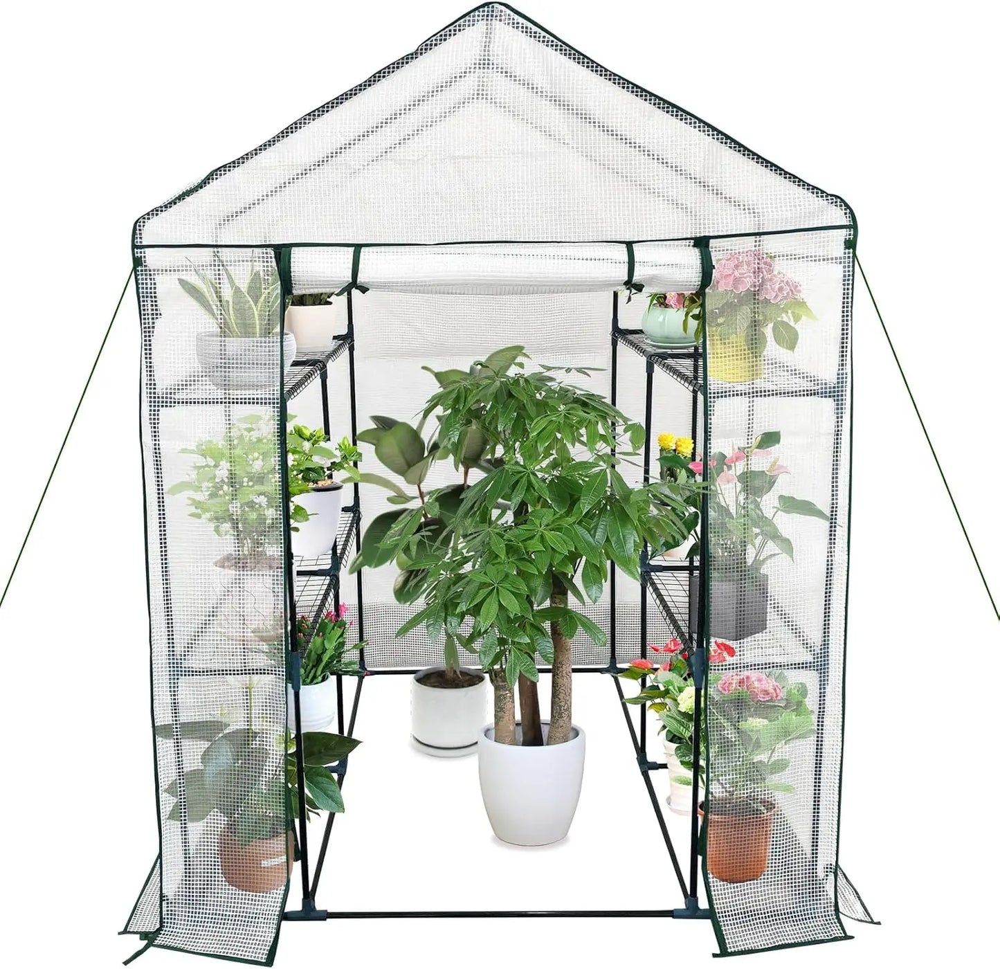 Greenhouse Roll-Up Zippered Door Anchors and Ropes