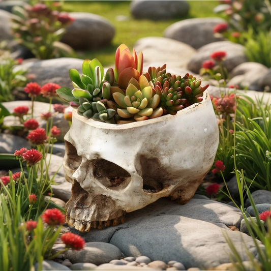 💀 Resin Skull Head Decorative Flower Pot