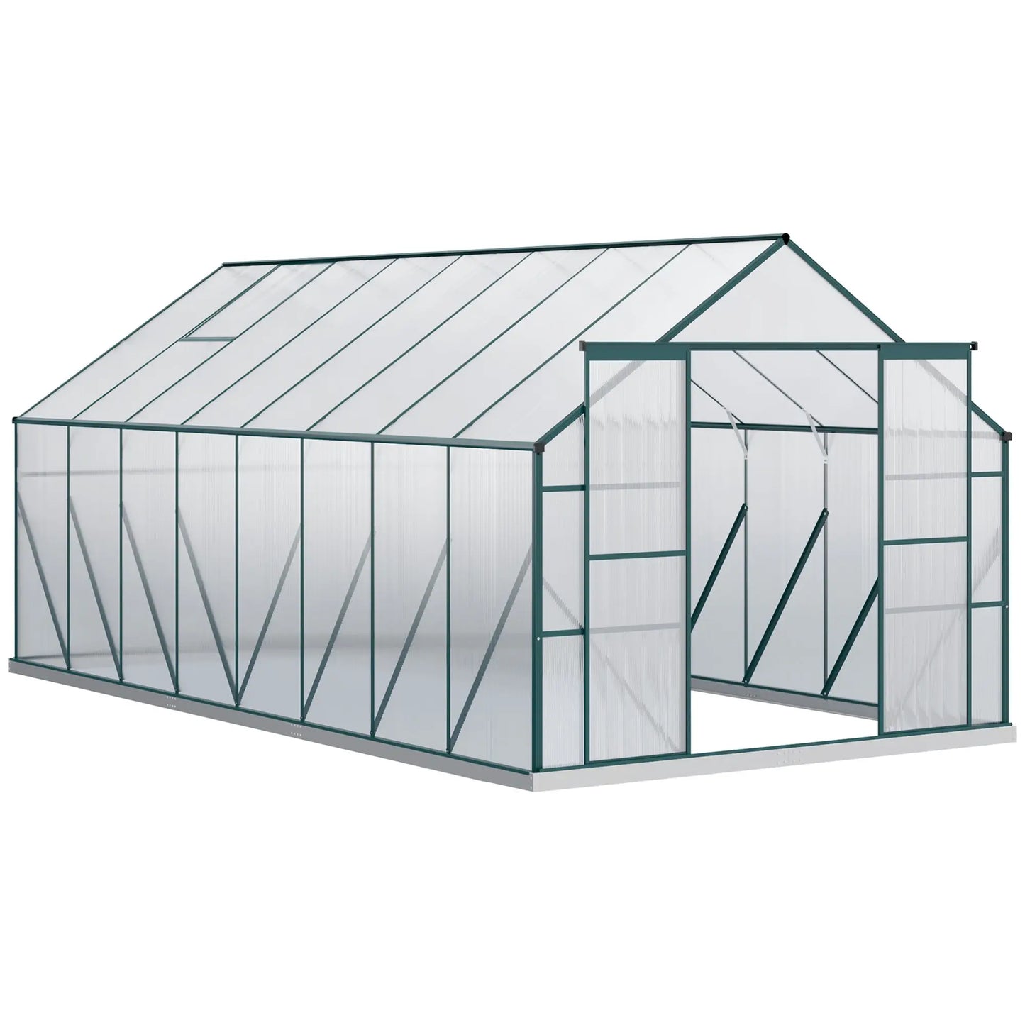 16' x 8' Aluminum Greenhouse, with Adjustable Roof Vent, Rain Gutter and Sliding Door