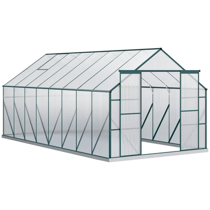 16' x 8' Aluminum Greenhouse, with Adjustable Roof Vent, Rain Gutter and Sliding Door